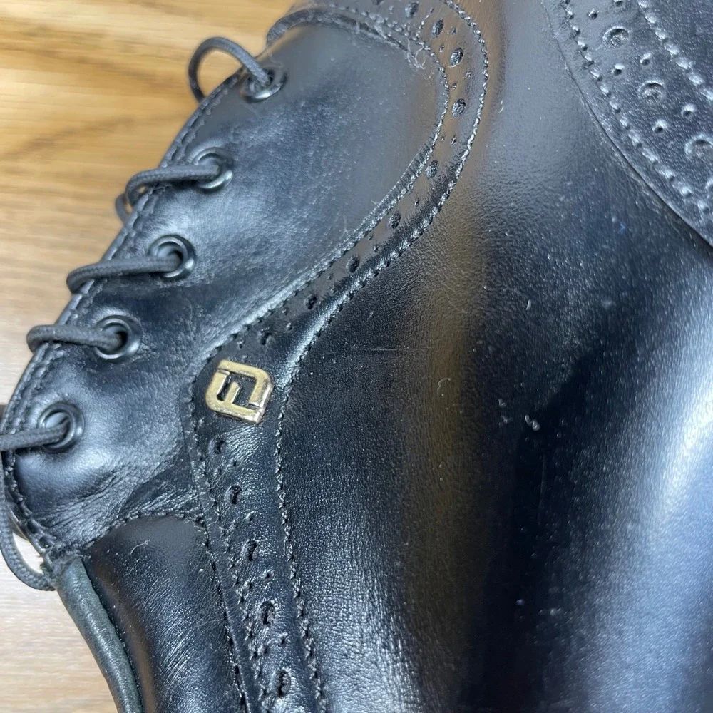 VTG FootJoy Classics Men Black Wingtip Brogue Leather Golf Cleats USA 12 retro